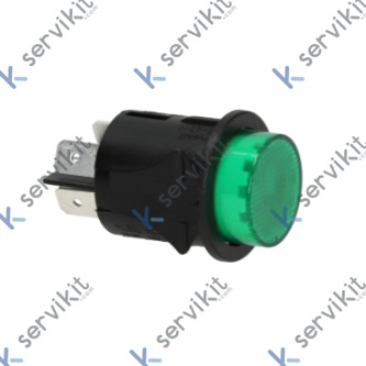 interruptor pulsante medida de montaje ø25mm redondo verde 2NO 250V 16A iluminado