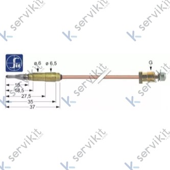 Termopar cabeza lisa m9x1 l=750mm