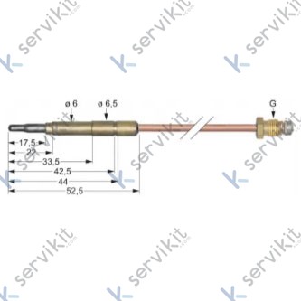 Termopar cabeza lisa m9x1 l=600mm