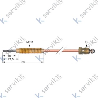 Termopar cabeza roscada m9x1 1000mm para cocción