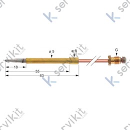 Termopar cabeza lisa m8x1 330mm diamtro 5 cocina Potis