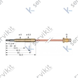 Termopar cabeza lisa m8x1 320mm cocina industrial